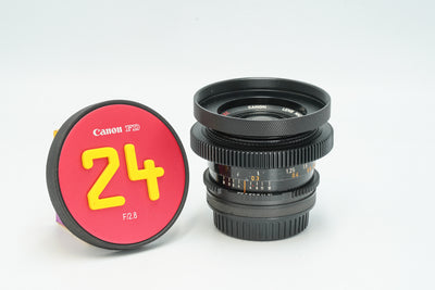 Canon FD 24mm f/2.8 S.S.C. cine-modded to EF with gear rings and red front cap