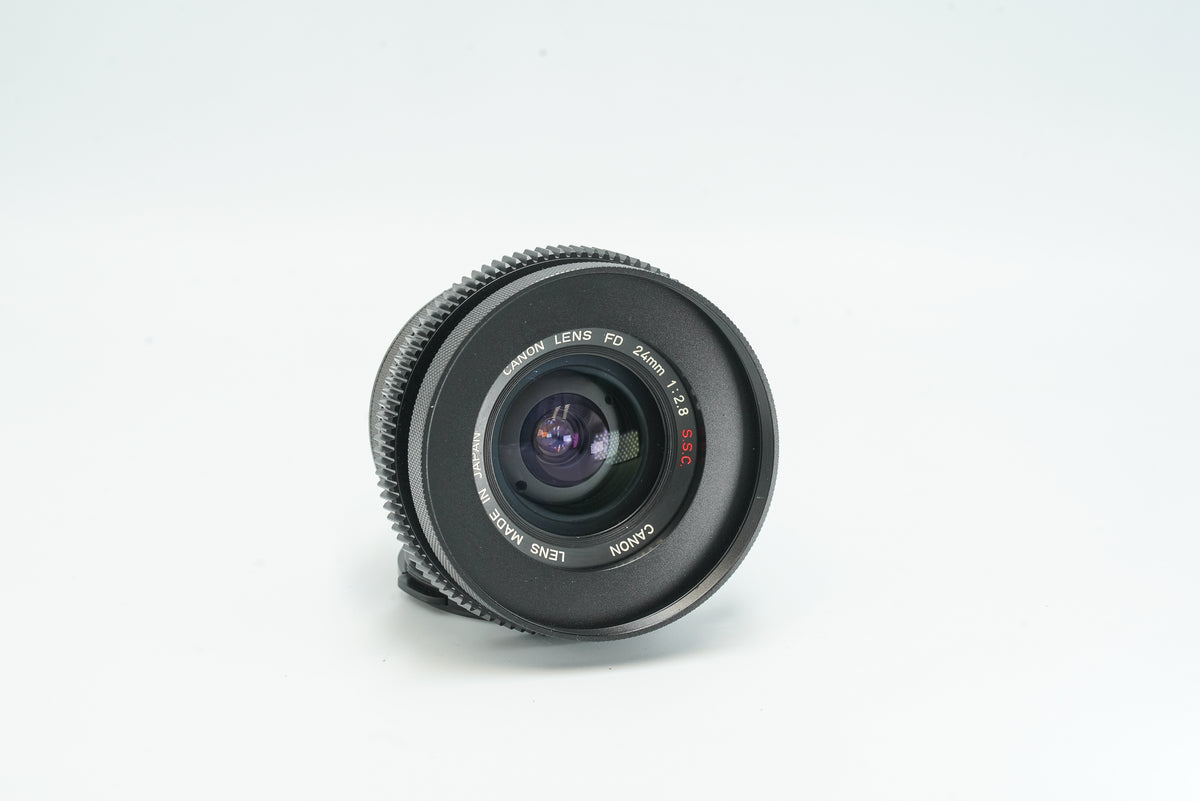 Canon FD 24mm cine-modded lens, front element with gear ring
