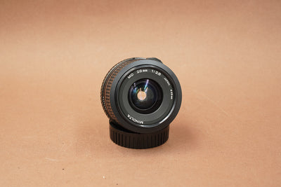 Minolta MD 28mm f/2.8 wide-angle lens, one of the lens options