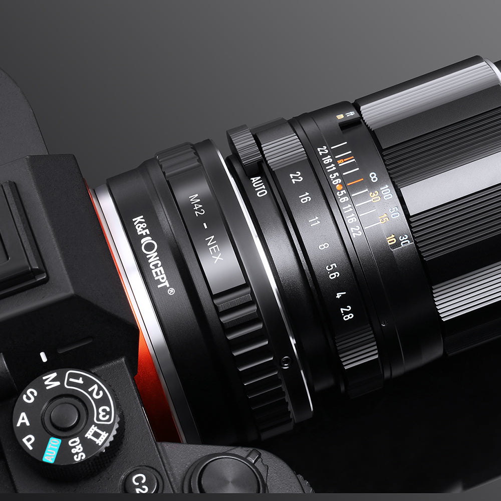 M42 Takumar lens aperture ring on the K&F Concept M42 to NEX adapter