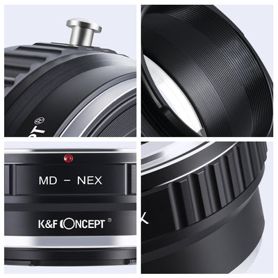 K&F Concept MD-NEX adapter details: lock button, inner barrel and index dot