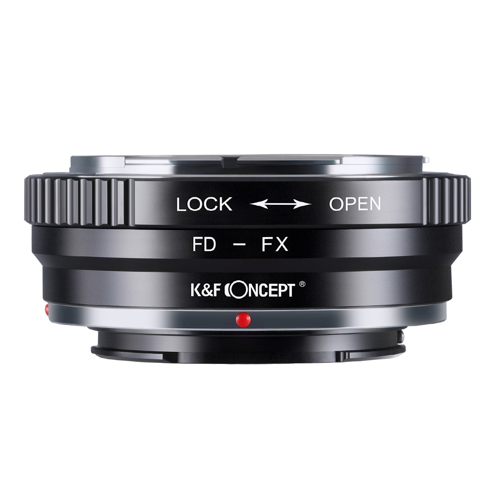 K&F Concept FD-FX adapter, front view with lock and open markings