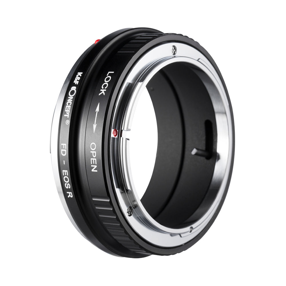K&F Concept FD to EOS R adapter, angled view of the FD bayonet and lock ring