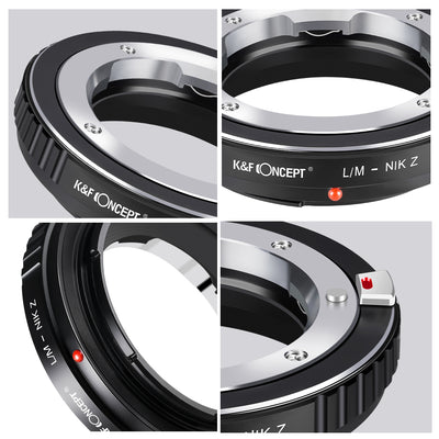 K&F Concept Leica M to Nikon Z adapter details: knurled grip, index dot and release