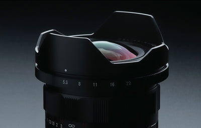 Voigtlander Heliar Hyper Wide 10mm front element and hood, close-up