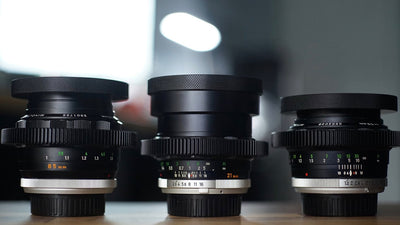 Three cine-modded vintage lenses with matching SIMMOD front rings