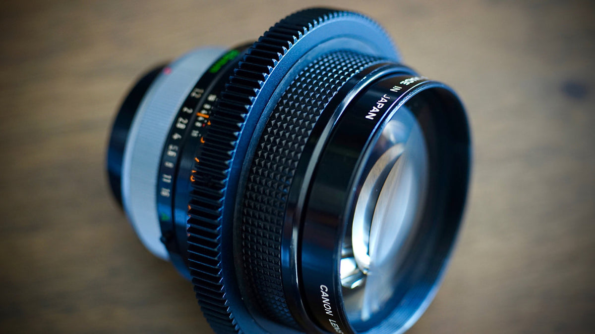 Canon FD lens fitted with a SIMMOD follow focus gear