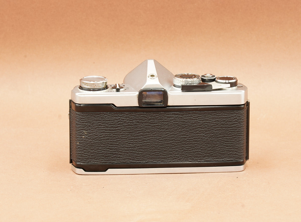 Olympus OM-1 silver film camera, rear view